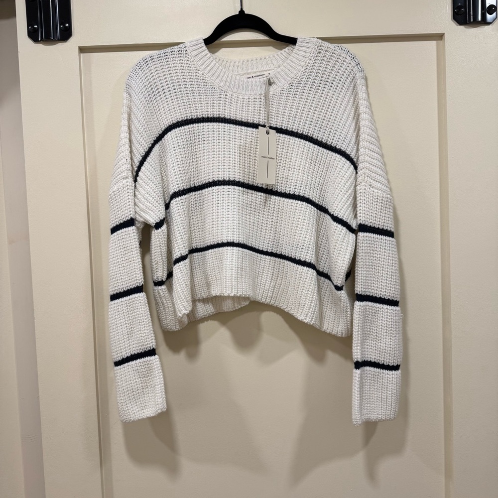 moon & madison White and Navy Striped Sweater